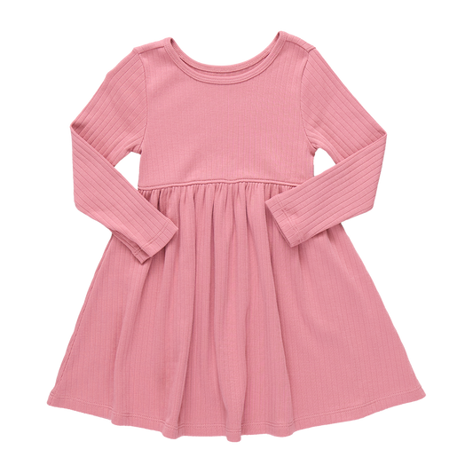 Sunny Long Sleeve Rib Dress - Dark Pink