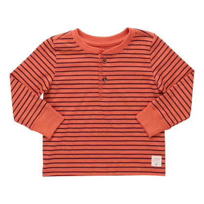 Scout Long Sleeve Henley - Orange Mini Stripe