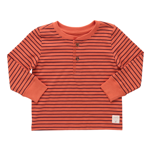 Scout Long Sleeve Henley - Orange Mini Stripe