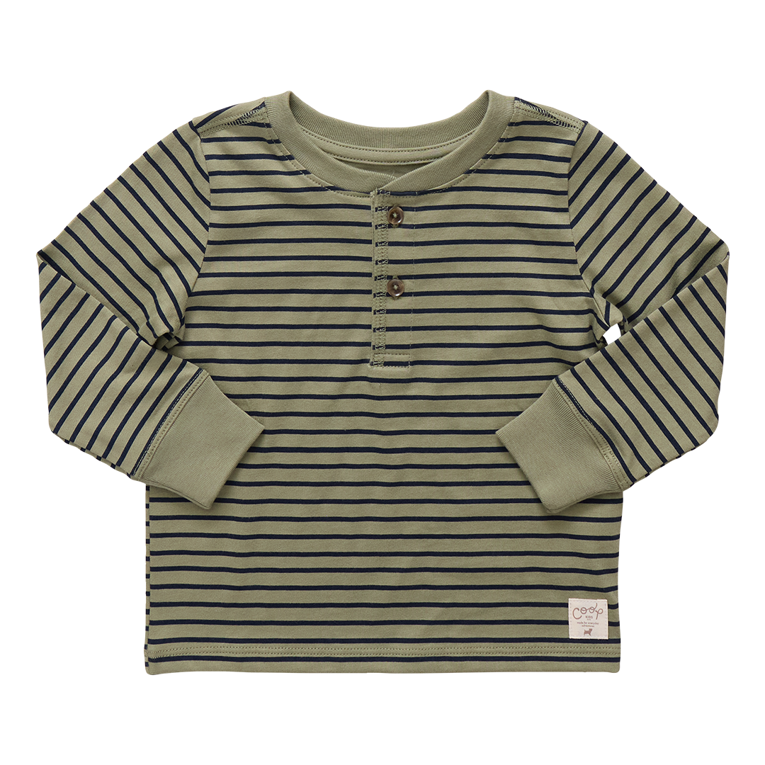 Scout Long Sleeve Henley T-Shirt - Green Mini Stripe