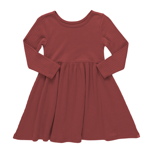 Sunny Long Sleeve Rib Dress - Dark Red