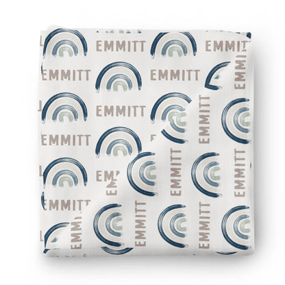 Brooks' Blue Rainbows Personalized Swaddle Blanket
