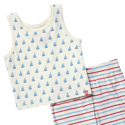 Baby Sleeveless Peekaboo Set - Sailboats