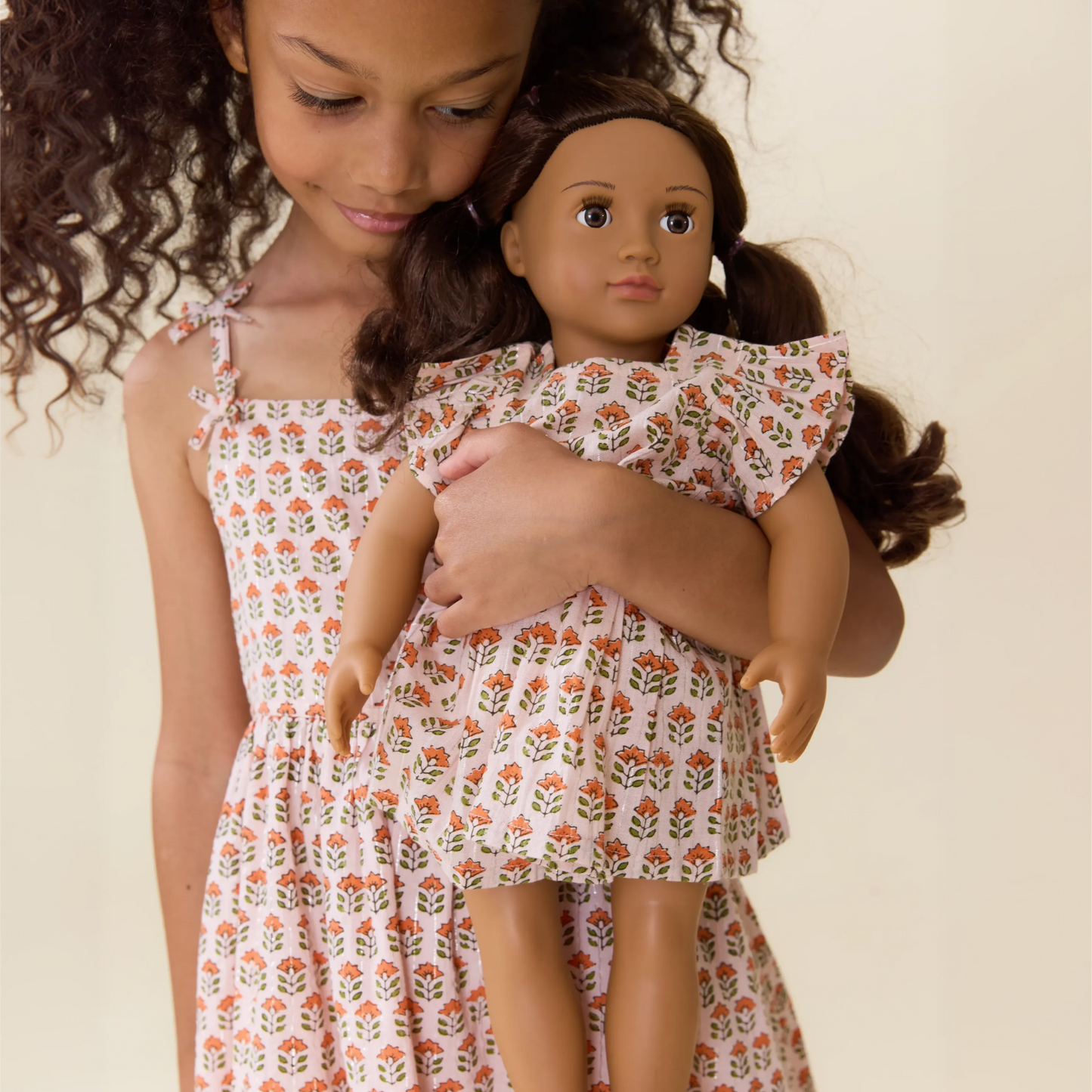 Doll Elsie Dress - Pink Prairie Block Print