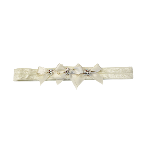 Small Satin Baby Band: Ivory Bows