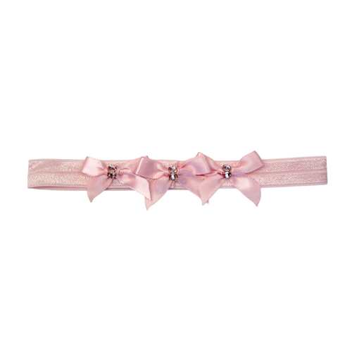 Small Satin Baby Band: Pink Bows