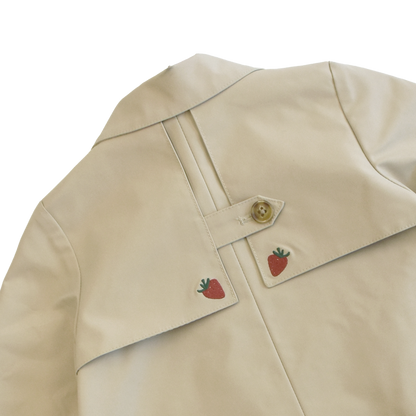 Girls Ramie Crop Trench - Strawberry Embroidery