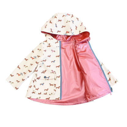 Girls Rafa Reversible Raincoat - Rainy Day Dachshunds