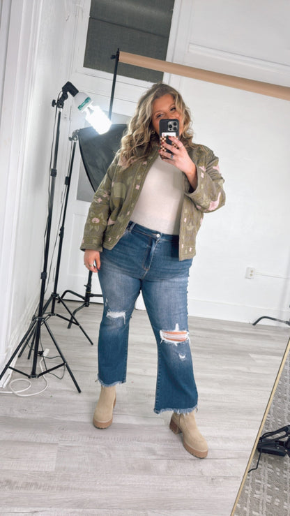 Flourish Floral Printed Jacket, Olive/Blush