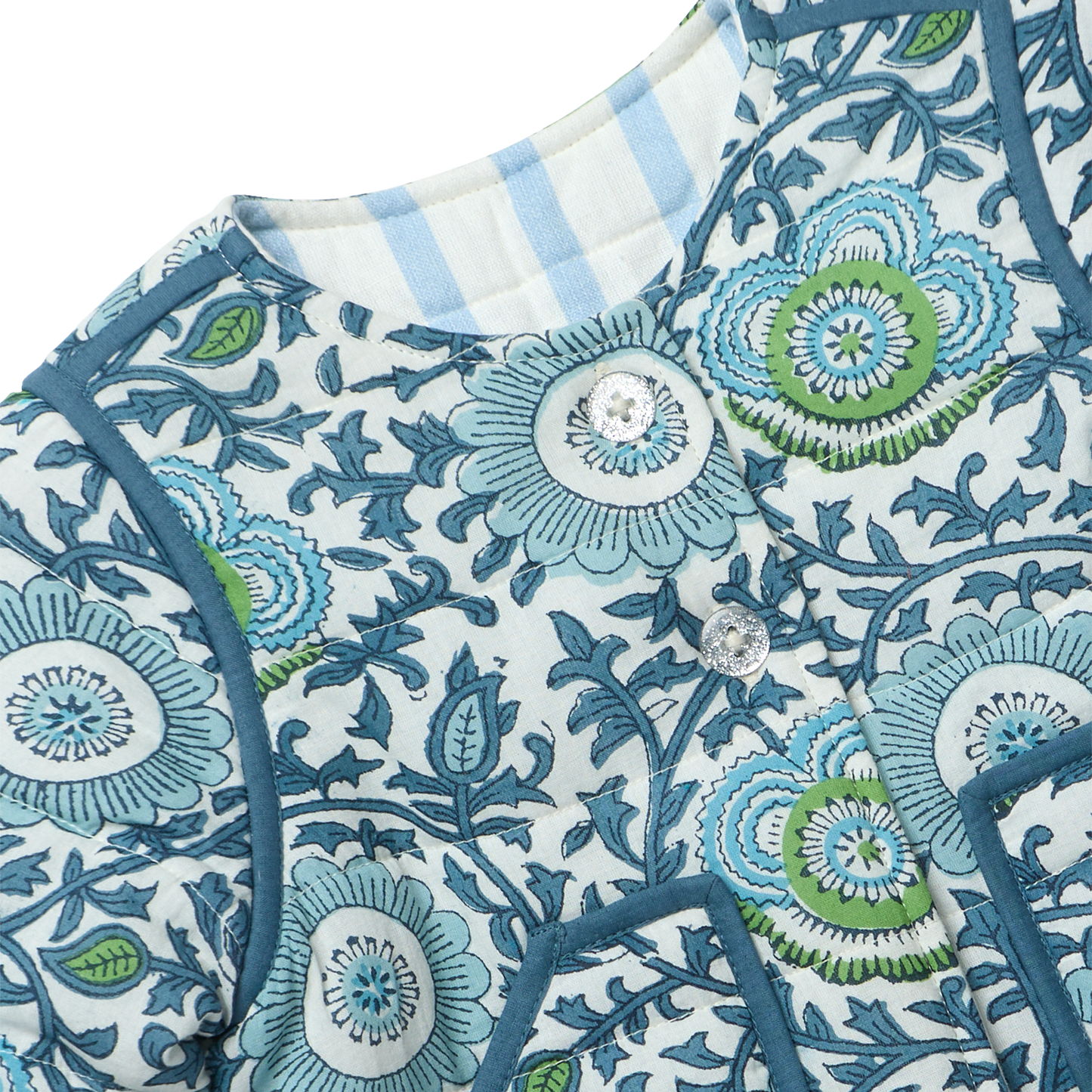 Girls Reversible Quilted Jacket- Blue Lisbon Floral