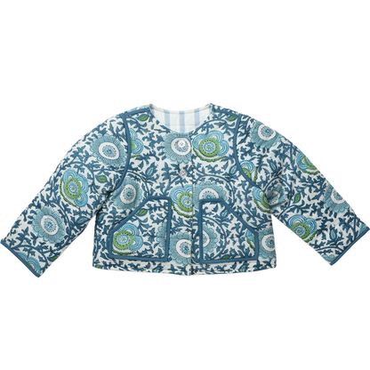Girls Reversible Quilted Jacket- Blue Lisbon Floral