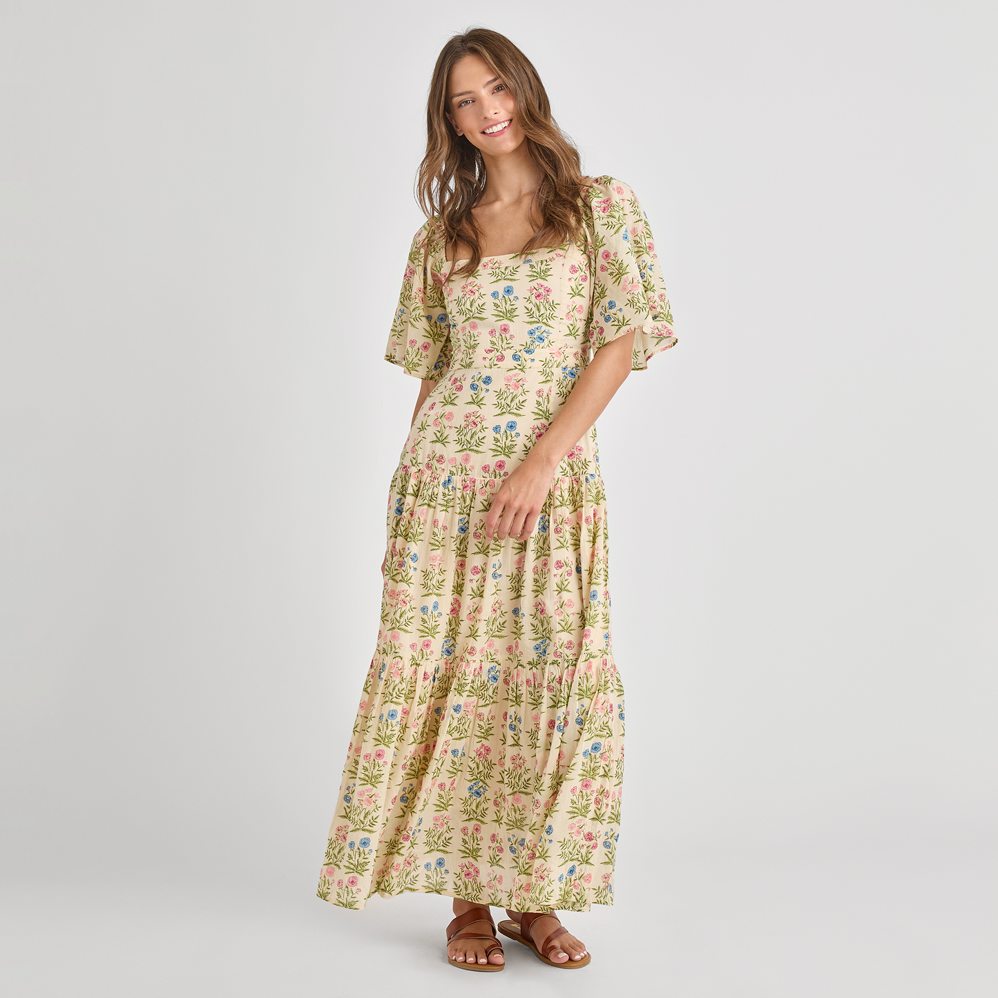 Womens Marilyn Bell Sleeve Dress - Leafy Floral