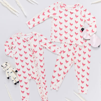 Kids Bamboo PJ Set - Pink Chickens