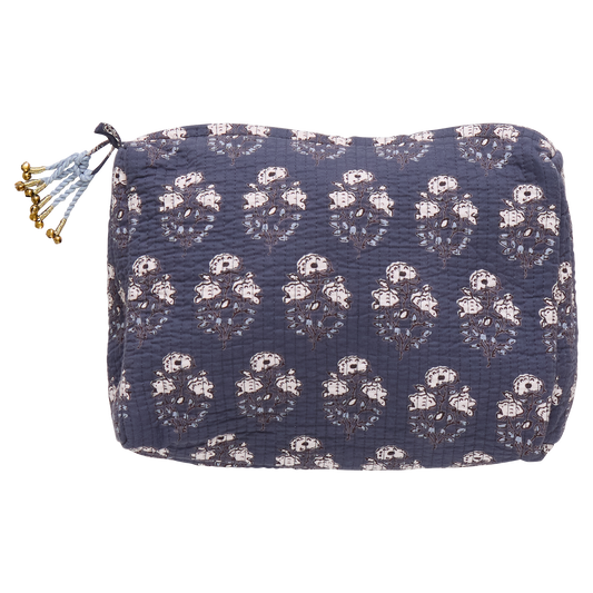 Large Quilted Pouch - Navy Strawflower