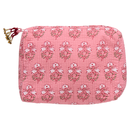 Large Quilted Pouch - Pink Strawflower