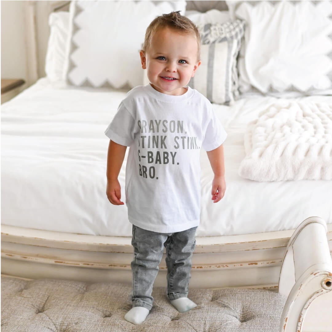 Personalized Green Nickname Color Block Kids Graphic Tee | White