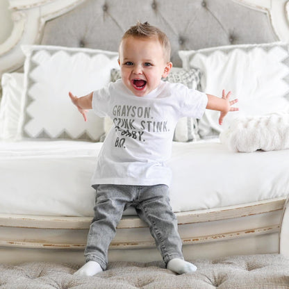 Personalized Green Nickname Color Block Kids Graphic Tee | White