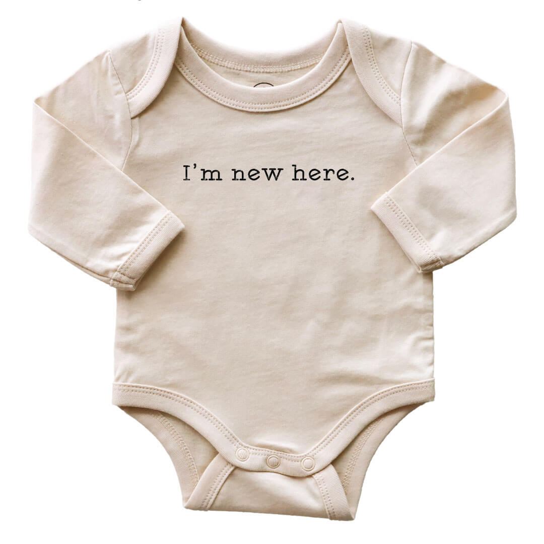 I'm New Here Long Sleeve Graphic Bodysuit | Natural