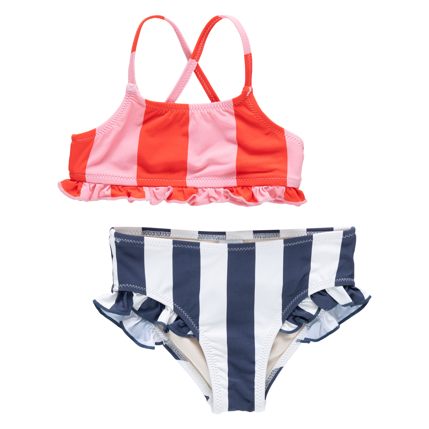 Girls Joy Bikini - Wide Pink and Red Stripe