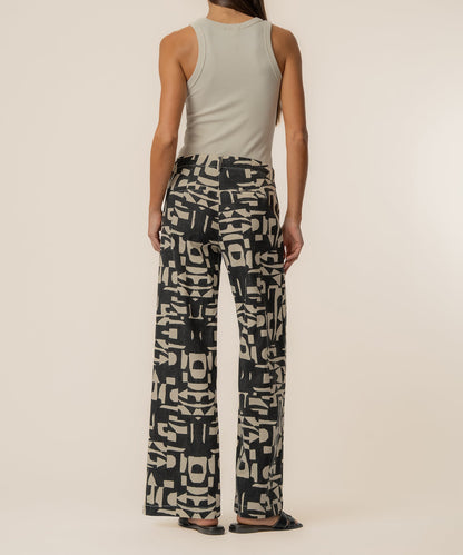 Meg Linen Wide Leg Pant in Black/Cream
