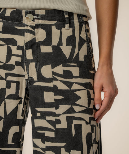Meg Linen Wide Leg Pant in Black/Cream