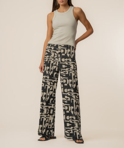 Meg Linen Wide Leg Pant in Black/Cream