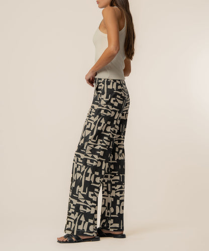 Meg Linen Wide Leg Pant in Black/Cream