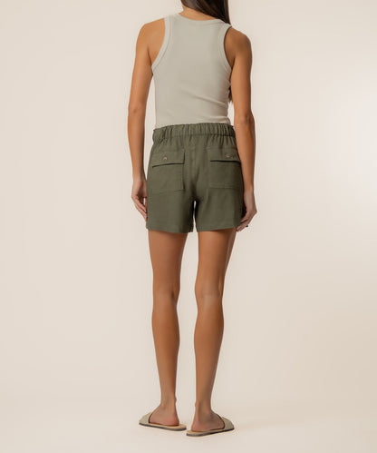 Katana Linen Drawstring Short in Forest
