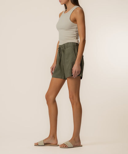 Katana Linen Drawstring Short in Forest