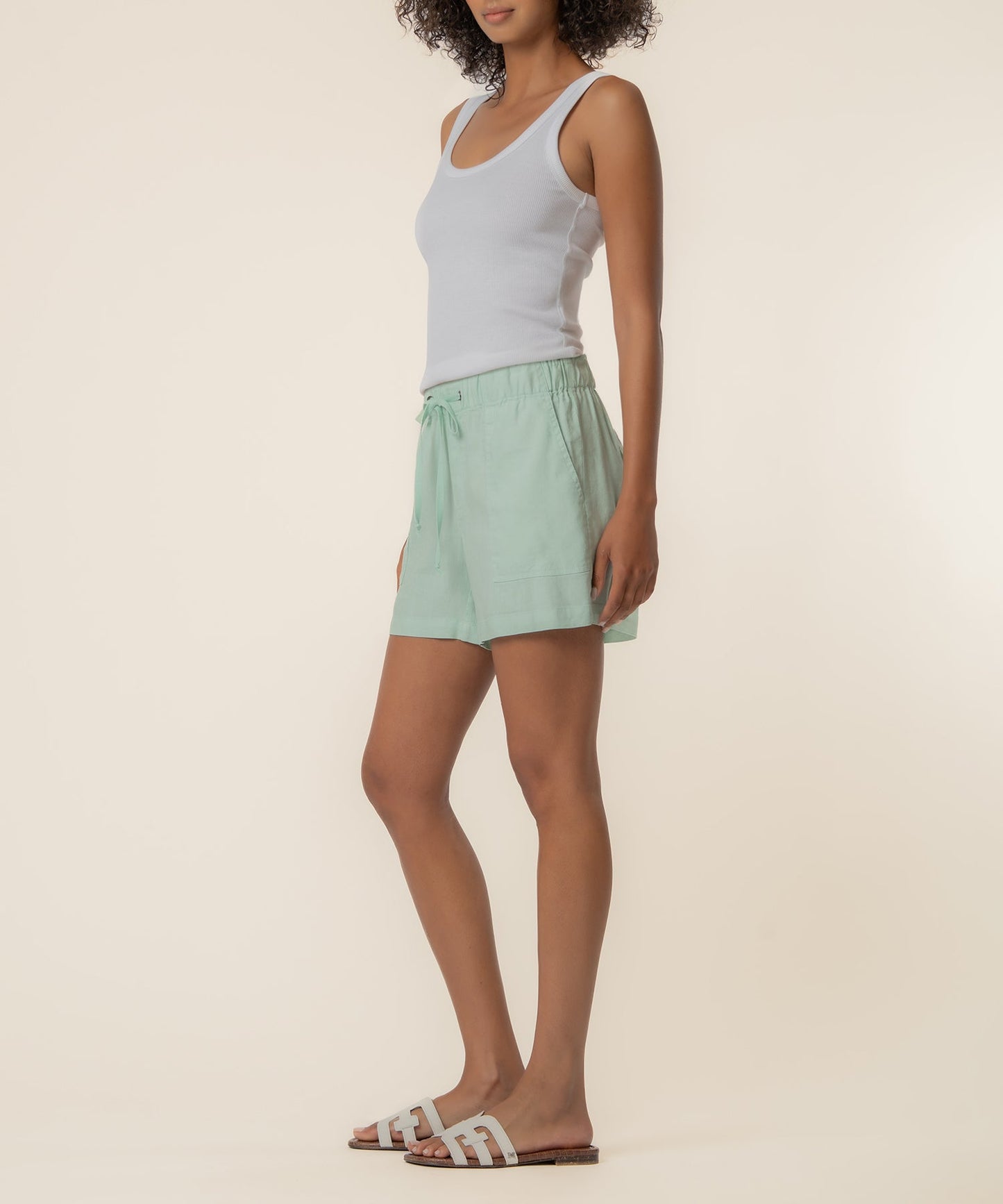 Katana Linen Drawstring Short in Seafoam Green