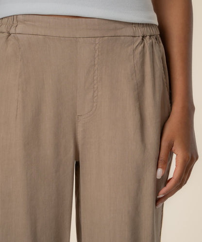 Rosalie Linen Tapered Pant, Petite in Khaki
