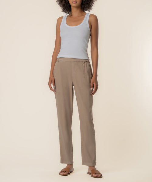 Rosalie Linen Tapered Pant, Petite in Khaki
