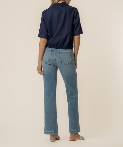Rebel Linen Knot Front Shirt in Navy