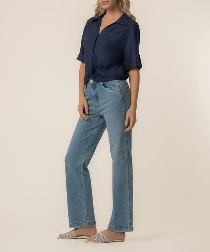 Rebel Linen Knot Front Shirt in Navy