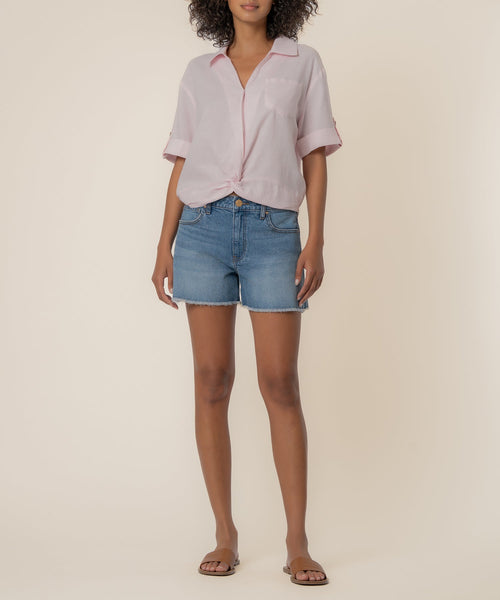 Rebel Linen Knot Front Shirt in Princess