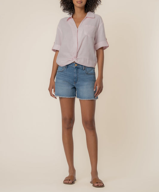 Rebel Linen Knot Front Shirt in Princess