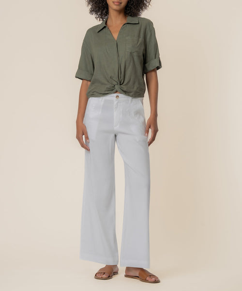 Rebel Linen Knot Front Shirt in Seaweed