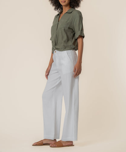 Rebel Linen Knot Front Shirt in Seaweed