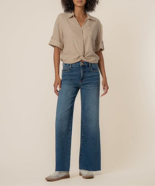 Rebel Linen Knot Front Shirt in Stone