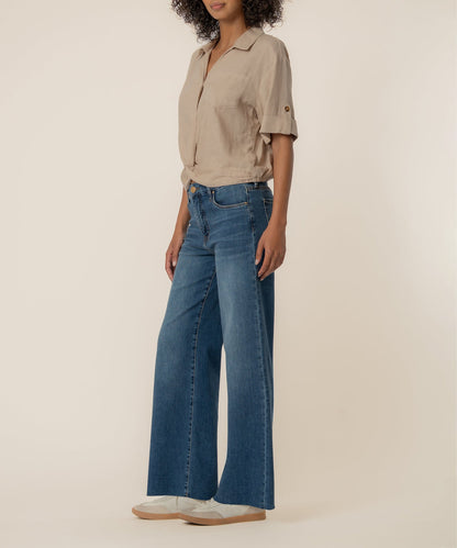 Rebel Linen Knot Front Shirt in Stone