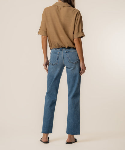 Rebel Linen Knot Front Shirt in Wood