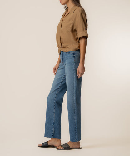 Rebel Linen Knot Front Shirt in Wood