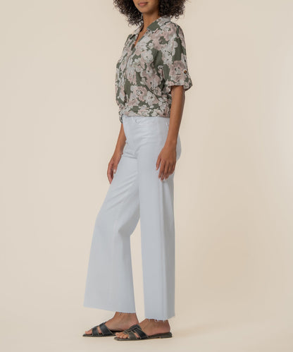Rebel Linen Knot Front Shirt in Andalusia Seaweed/Khaki