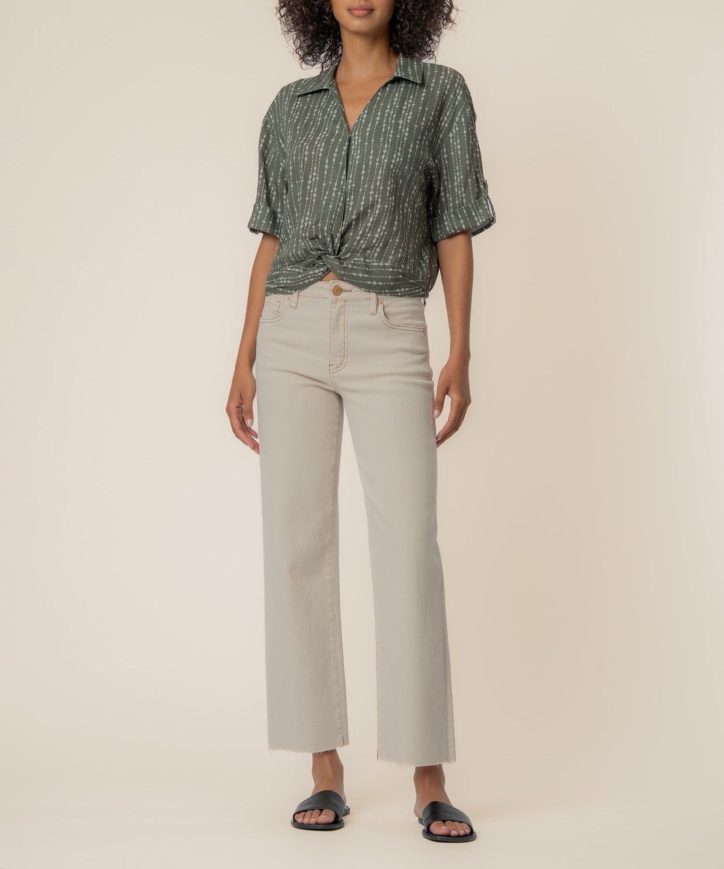 Rebel Linen Knot Front Shirt in Inca Seaweed