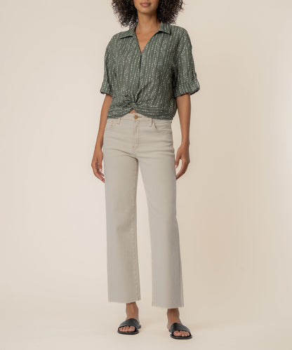 Rebel Linen Knot Front Shirt in Inca Seaweed