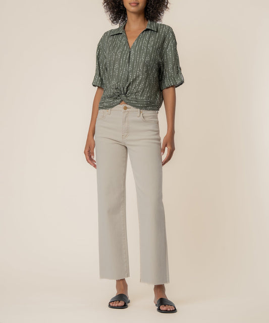 Rebel Linen Knot Front Shirt in Inca Seaweed