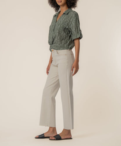 Rebel Linen Knot Front Shirt in Inca Seaweed