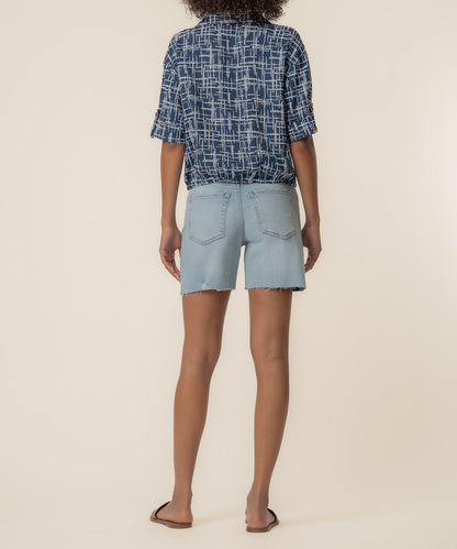 Rebel Linen Knot Front Shirt in Leeds Navy/Ivory