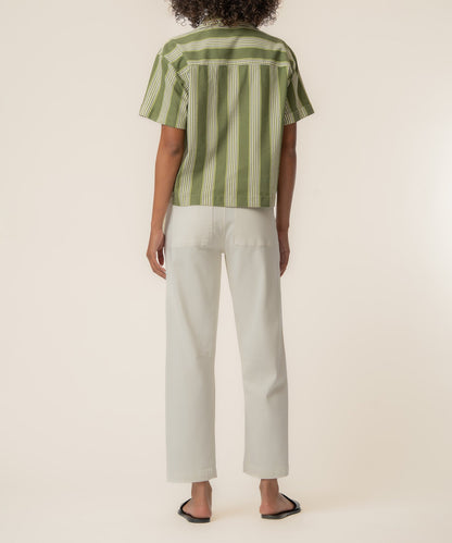 Aida Linen Top in Olive/Ivory