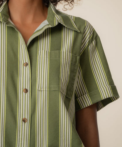 Aida Linen Top in Olive/Ivory